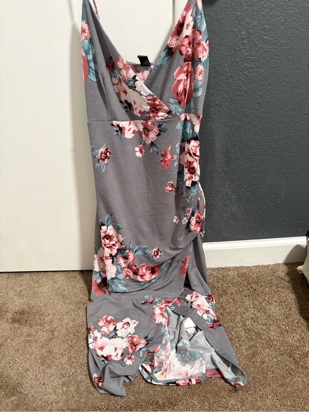 Windsor Gray Maxi Dress with Pink Floral Print